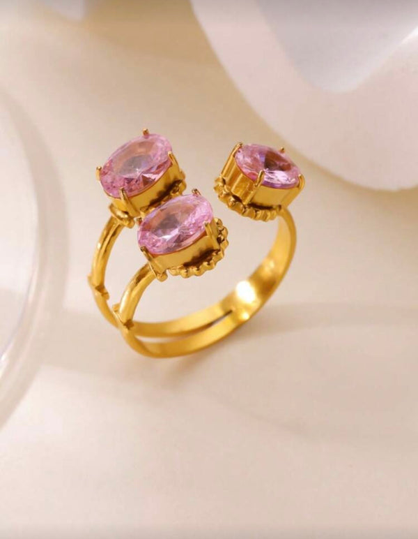 3 Pink Gemstone ring